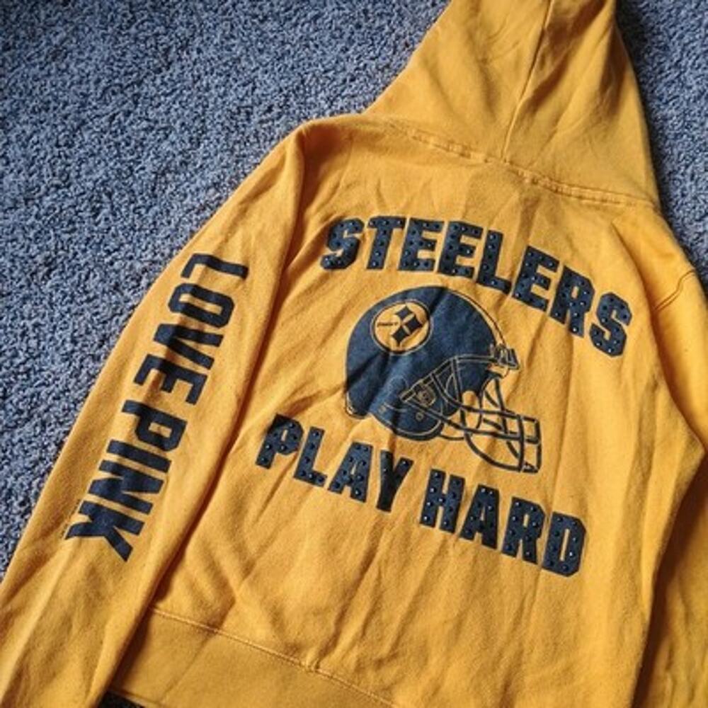 Pittsburgh Steelers Play Hard Victorias Secret Zip Hoodie Sweatshirt Small Bling